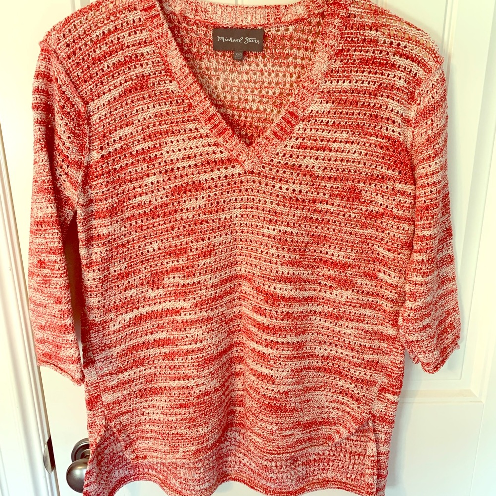 Michael Stars Red/Cream V-Nevk Sweater XS/S